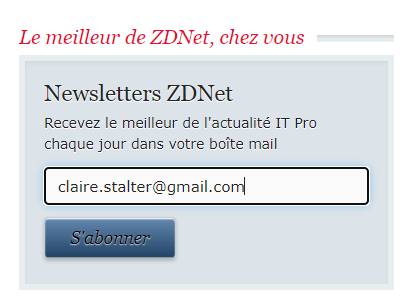 Formulaire d'inscription à la newsletter de ZDNet.fr